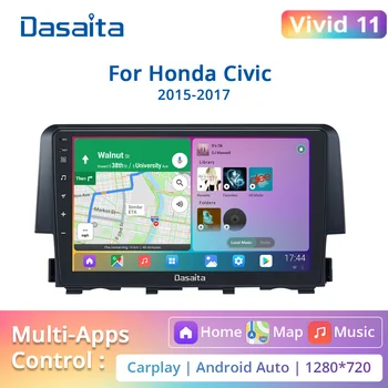 Dasaita для Honda Civic 2015 2016 2017 2018 Single 1 Din Apple Carplay Android Auto Radio Мультимедиа Видео GPS Навигация