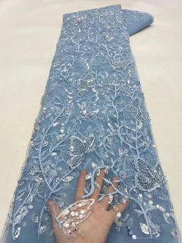 Африканское кружево Fabic 2022 Высококачественная Вышитая Блестками Тюлевая Кружевная ткань с отделкой 5 Ярдов Свадебное платье DIY Швейные принадлежности Ремесло