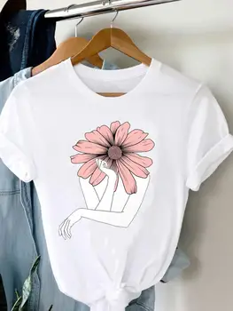 Цветочный прекрасный тренд, милая футболка с графическим рисунком 90-х, женская мода, повседневные футболки с рисунком, футболка, одежда с принтом