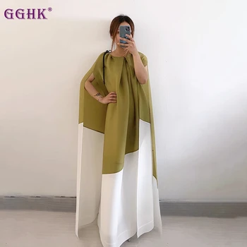 Оригинальное дизайнерское плиссированное платье макси GGHK Miyake 2023, новая корейская мода, роскошное свободное эстетичное платье средней длины Прямо сейчас!