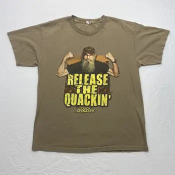 Футболка Duck Dynasty для взрослых L бежевого цвета с коротким рукавом Release The Quackin Graphic Tee с длинными рукавами