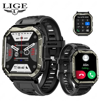 Мужские умные часы LIGE для занятий спортом и фитнесом, набор Siri, Bluetooth-вызов, большой аккумулятор 400 мАч, USB-браслет для HD-экрана на открытом воздухе, умные часы