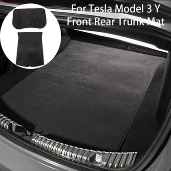 Для Tesla Model 3 Y Передний задний коврик для багажника Флокированная тканевая накладка Багажник Грузовой лоток Ящик для хранения автомобиля Коврики Фланелевая подушка 2017-2023