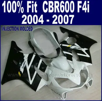 Впрыск ABS Черный Изготовленный На Заказ Обтекатель Для Honda 04 05 Cbr600 F4i 06 07 CBR600F4i 2004 2005 2006 2007 Белые Обтекатели