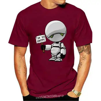 Новая футболка Marvin Happy Tops для мальчиков, черная футболка с депрессивным роботом, фильмом, модная классическая футболка