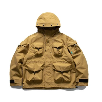 Уличные куртки-карго с капюшоном серии Mountain с несколькими карманами, японская уличная одежда, непромокаемое пальто, Повседневные топы Harajuku, мужская одежда