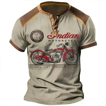 Летняя мужская рубашка Henley, графическая мотоциклетная одежда Henley, 3D-принт, повседневный модный топ с коротким рукавом и пуговицами