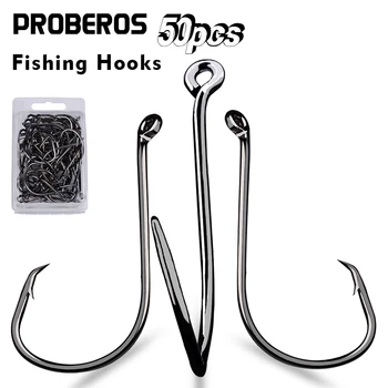 PROBEROS 50шт рыболовный крючок с длинной ручкой со смещением изогнутого рта с зазубринами 1-8 моделей рыболовных крючков позволяют ловить черную рыбу окуня