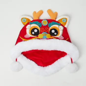 Головной убор с мультяшным драконом, 2024 год, шляпа, детские новогодние теплые шапочки в китайском стиле