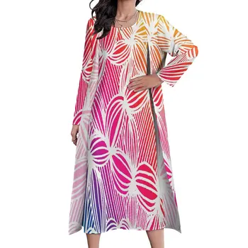 Платье Rainbow Lines с принтом в стиле поп-арт, современное Макси-платье, Уличная одежда, Пляжные длинные платья в стиле Бохо С длинным рукавом, Графическое платье Оверсайз Vestido