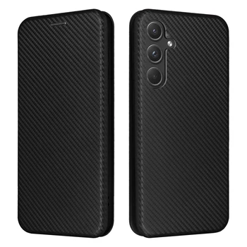 Для SAMSUNG Galaxy A55 5G Флип-чехол Luxury Carbon Fiber Skin Кожаная Книжка С Полной Обложкой Для Samsung A55 A55 A5 5 Телефонных Сумок
