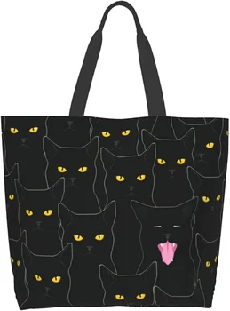 Большая сумка-тоут Cat для женщин, Многоразовая продуктовая сумка, водонепроницаемая сумка для покупок с внутренним карманом для путешествий, работы, пляжа, тренажерного зала.
