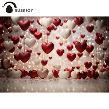 Allenjoy Красные и белые сердечки Фон для фотосъемки, сердечки свисают с ниток, украшения для фото на День Святого Валентина