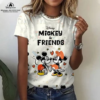 Летний модный женский пуловер с круглым вырезом и коротким рукавом, повседневные топы бренда Disney с Микки и Минни, детские футболки с аниме Y2K