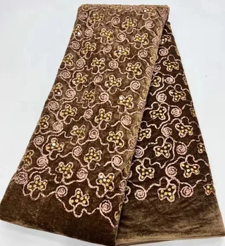 Африканская французская бархатная кружевная ткань 5 ярдов 2023 Роскошная высококачественная вышивка Нигерийский кружевной материал для свадебных платьев