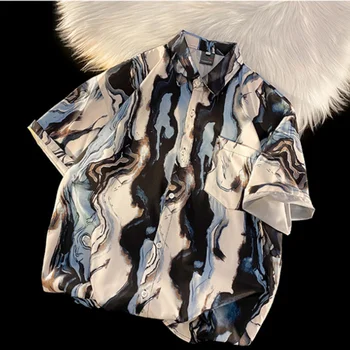 Модная мужская дизайнерская одежда, рубашка с коротким рукавом в японском стиле с абстрактным принтом, летние Новые мужские гавайские рубашки в стиле хип-хоп