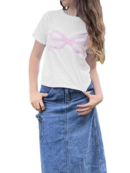 Женская базовая летняя футболка Y2K, укороченный топ с коротким рукавом, сексуальная детская футболка с круглым вырезом, эстетика 90-х, уличная одежда