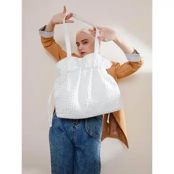 Холщовая кружевная женская сумка на однотонном шнурке 2023, Корейская нишевая минималистичная модная сумка Ins