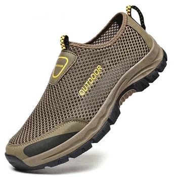 Сетчатая мужская повседневная обувь, Летние уличные водные кроссовки, мужские кроссовки, нескользящая альпинистская походная обувь, Дышащие мужские трекинговые кроссовки