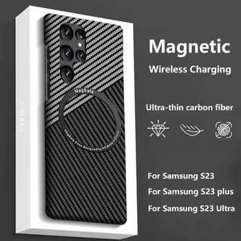 Z-SHOW Ультратонкий Чехол Из Углеродного Волокна Для Samsung Galaxy S23 Plus Ultra 5G Magsafe Магнитная Беспроводная Зарядка Чехол Сумка Coque