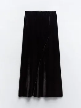 Зак АйИса, новая зимняя женская универсальная модная ретро-черная бархатная мини-юбка с высокой талией, облегающая половину бедра