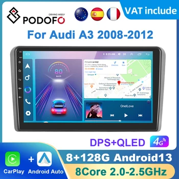 Автомагнитола Podofo AI Voice Android Carplay для Audi A3 2008-2012 2din Android Auto 4G Мультимедийная навигация GPS авторадио DSP