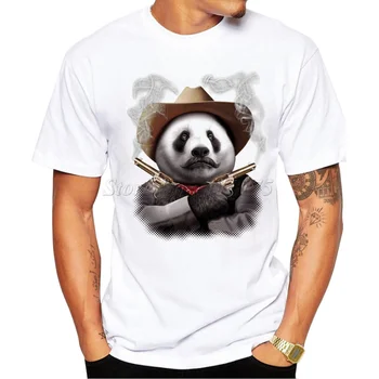 2019 Новые поступления, крутая мужская футболка с изображением панды и пистолета, крутые топы для мальчиков, Летняя футболка с хипстерским принтом