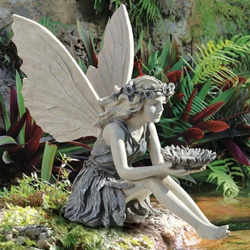 Статуя феи из смолы, садовое искусство, кормушка для птиц, скульптура феи-Ангела, украшения из наружного двухцветного камня, защита от ультрафиолета