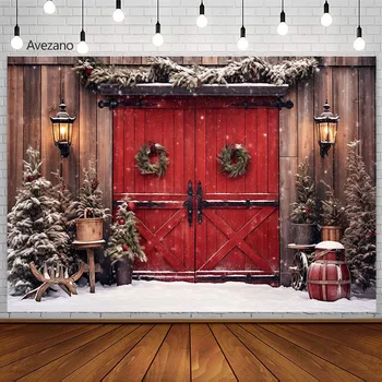 Рождественский фон Avezano Красная дверь Снег на открытом воздухе Снежное поле Рождественская елка уличный фонарь реквизит для портретной фотосъемки Photobooth