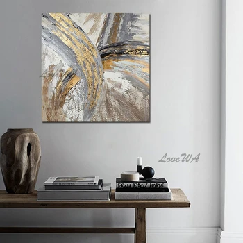 Ручная роспись абстрактной золотой фольгой, текстурированная картина маслом, настенный рисунок, картина без рамки Для домашнего декора ресторана