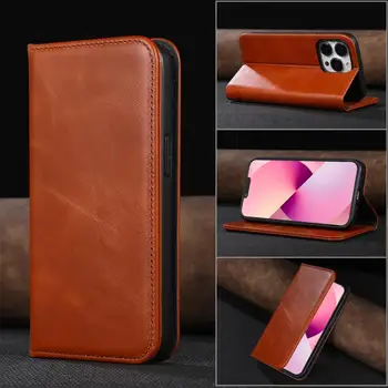 Роскошный чехол-бумажник Magentic из натуральной кожи с масляным воском для iPhone 14 13 Pro Max, 12 слотов для карт, подставка, держатель, флип-кейс