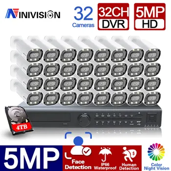 NINIVISION HD H.265 + 32CH 5MP DVR security AHD Camera System 5MP Водонепроницаемый Цветной Комплект Камер Видеонаблюдения Ближнего Видения