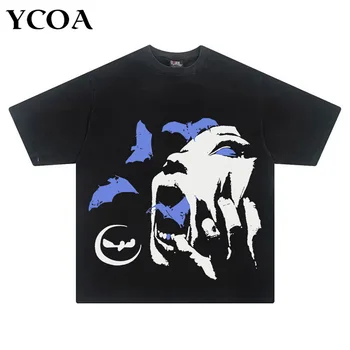 Женские графические футболки Grunge Y2k Уличная одежда из хлопка оверсайз, готические топы с коротким рукавом, футболки, Черная Корейская модная летняя одежда