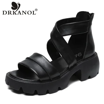 DRKANOL/ Новые дизайнерские женские сандалии-гладиаторы, летние крутые ботинки с открытым носком, женские повседневные сандалии на платформе и высоком каблуке из натуральной кожи.