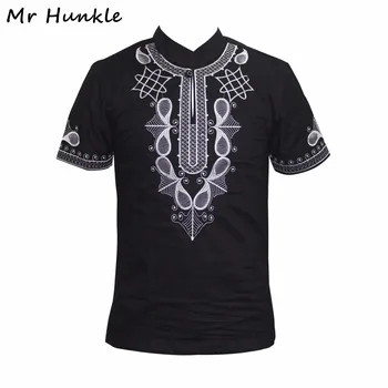 Бренд Mr. Hunkle, африканская мужская футболка с коротким рукавом и вырезом-стойкой, умные повседневные рубашки, Топ-тройники Emboridery Dashiki