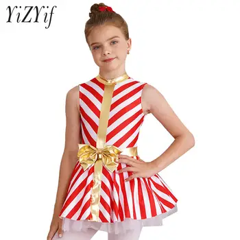 Рождественский костюм Санта-Клауса для девочек, Балетная пачка с блестками и бантом, Танцевальная одежда для фигурного катания
