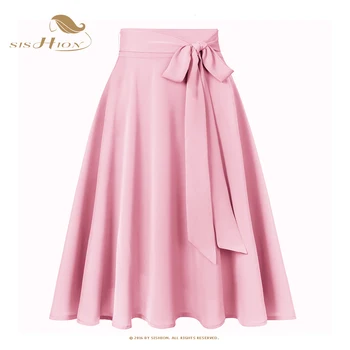 Однотонные повседневные шифоновые юбки миди для женщин SISHION с карманами SS0025, черная, красная, розовая юбка с высокой талией, весна 2024 года