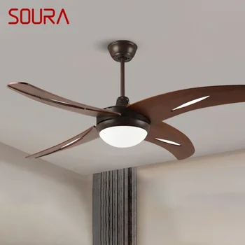 SOURA Nordic LED Fan Light, Американский винтажный ресторан, гостиная, кабинет, потолочный вентилятор, Дистанционный электрический вентилятор