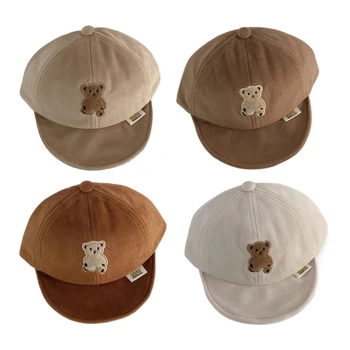F62D Детская Солнцезащитная Шляпа Модная Бейсбольная Шляпа С Вышивкой Медведя, Мягкие Короткие Поля, Регулируемые для Мальчиков и Девочек
