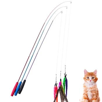 Палочки-дразнилки для кошек, трехсекционный телескопический стержень, Забавный котенок, палочка-дразнилка для кошек, стержень, интерактивные игрушки-дразнилки