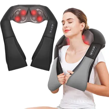 Электрический массажер для шеи и спины, Беспроводная массажная подушка для разминания шеи и плеч, расслабляющая мышцы шейного отдела спины, массажная шаль