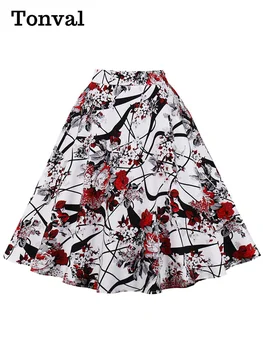 Хлопковые юбки Миди с цветочным принтом Tonval, летние Винтажные юбки трапециевидной формы на молнии сзади 50-х годов, Элегантная юбка-качель 2024