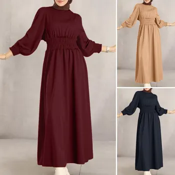 Платье больших размеров, мусульманская Абая, Исламская одежда с длинным рукавом, Однотонное Облегающее платье для женщин, турецкий халат скромности, Элегантное модное платье