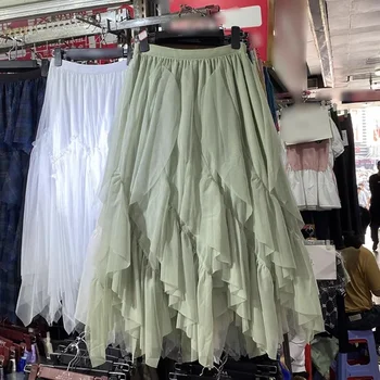 Шикарные длинные юбки для женщин, нерегулярные сетчатые юбки трапециевидной формы, женская Всемогущая юбка, осенняя новинка Fairycore, прямая поставка во французском стиле