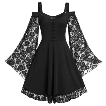 Темное кружевное платье большого размера на Хэллоуин для женщин 2023, винтажные черные платья, Элегантная женская одежда, сексуальное клубное платье для вечеринок
