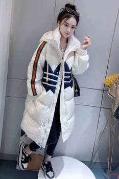 Зимняя корейская версия 2024 года, новое женское пуховое пальто средней длины, толстое хлопковое свободное теплое модное женское пальто на белом утином пуху