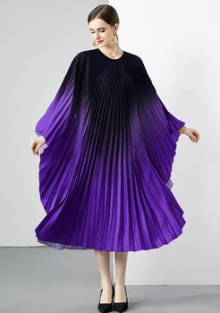 Большое Винтажное Свободное Асимметричное Плиссированное Платье для Женщин с Рукавами 