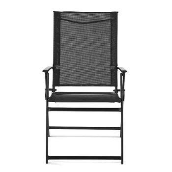 Опоры Greyson Square Комплект из 2 складных стульев для патио из стальной стропы, черного кресла с откидной спинкой, уличного кресла