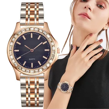 Новые женские часы 2023 года с простым синим большим циферблатом и бриллиантами, фирменные кварцевые часы, модные женские часы из нержавеющей стали, нарядные часы