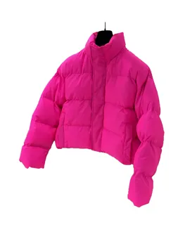 Хлопковая куртка со стоячим воротником, короткая свободная версия, однотонный дизайн с двумя карманами, теплая и удобная новинка зимы 2023 1202 года